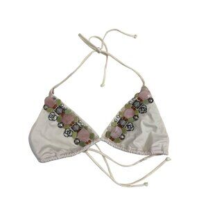 Victorias Secret Ivory Beaded Triangle Bikini Top